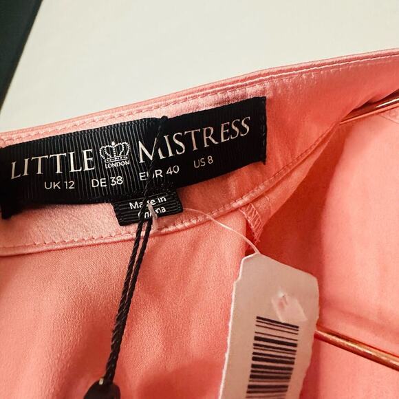 NWT LITTLE MISTRESS Women's Pink Satin Ruffle Long Sleeve Zip Back Top Size US 8 - Picture 6 of 9